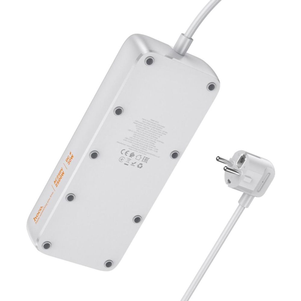 Сетевой фильтр HOCO AC22 Sunlight PD30W/1C3A EU/GER 4 розетки 1.5 м White (6942007629799) Тип розеток евророзетка с заземлением (Тип F)