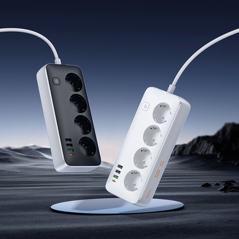 Сетевой фильтр HOCO AC22 Sunlight PD30W/1C3A EU/GER 4 розетки 1.5 м White (6942007629799) Максимальная мощность нагрузки 2500