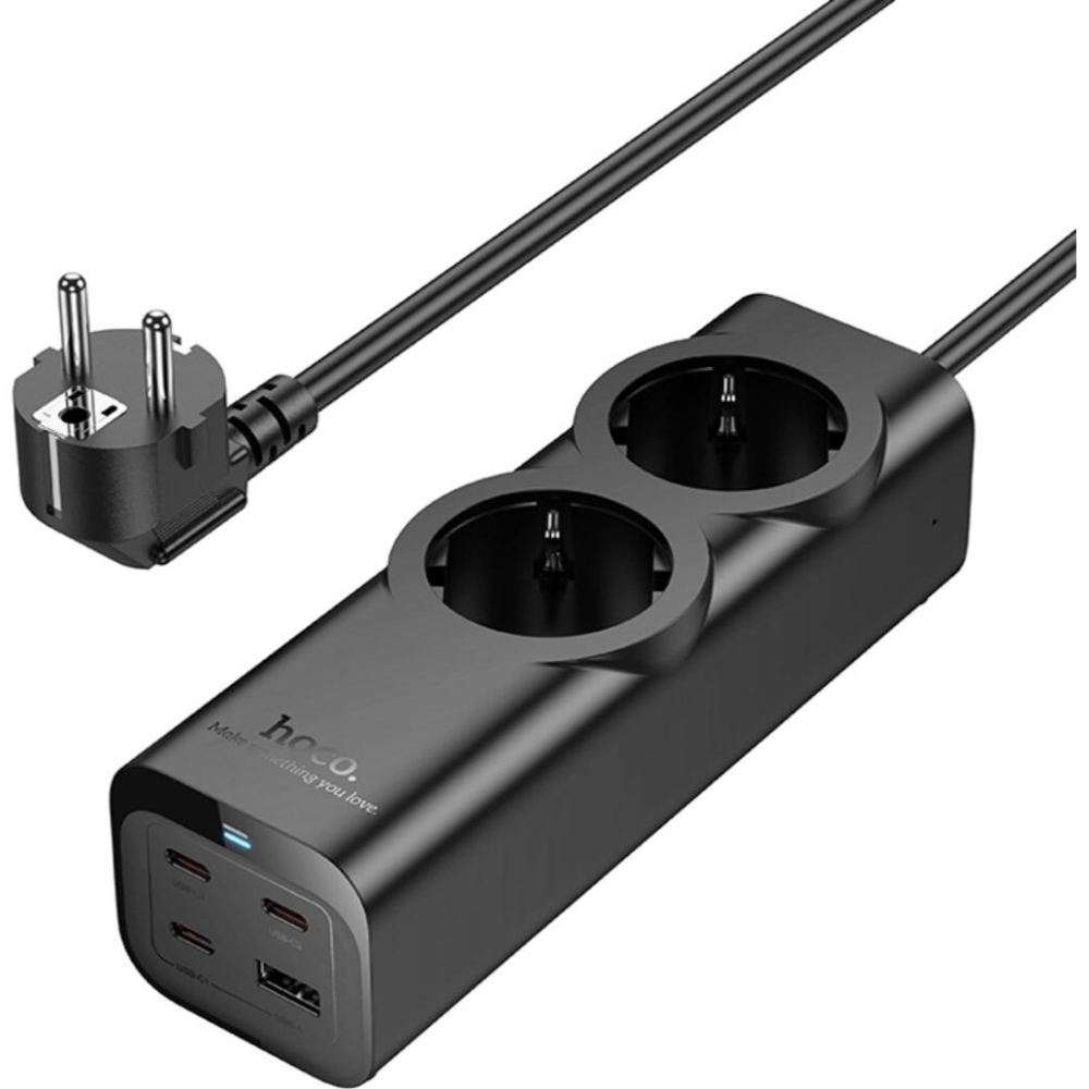Мережевий фільтр HOCO NS10 PD67W/3C1A EU/GER 2 розетки 2 м Black (6942007638500) Тип вилки євровилка із заземленням (Тип F)