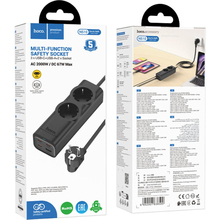 Мережевий фільтр HOCO NS10 PD67W/3C1A EU/GER 2 розетки 2 м Black (6942007638500)