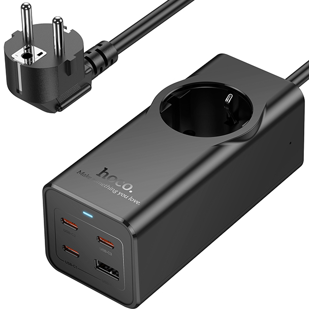 Сетевой фильтр HOCO NS9 PD67W/3C1A EU/GER 1 розетка 2 м Black (6942007638494) Тип сетевой фильтр