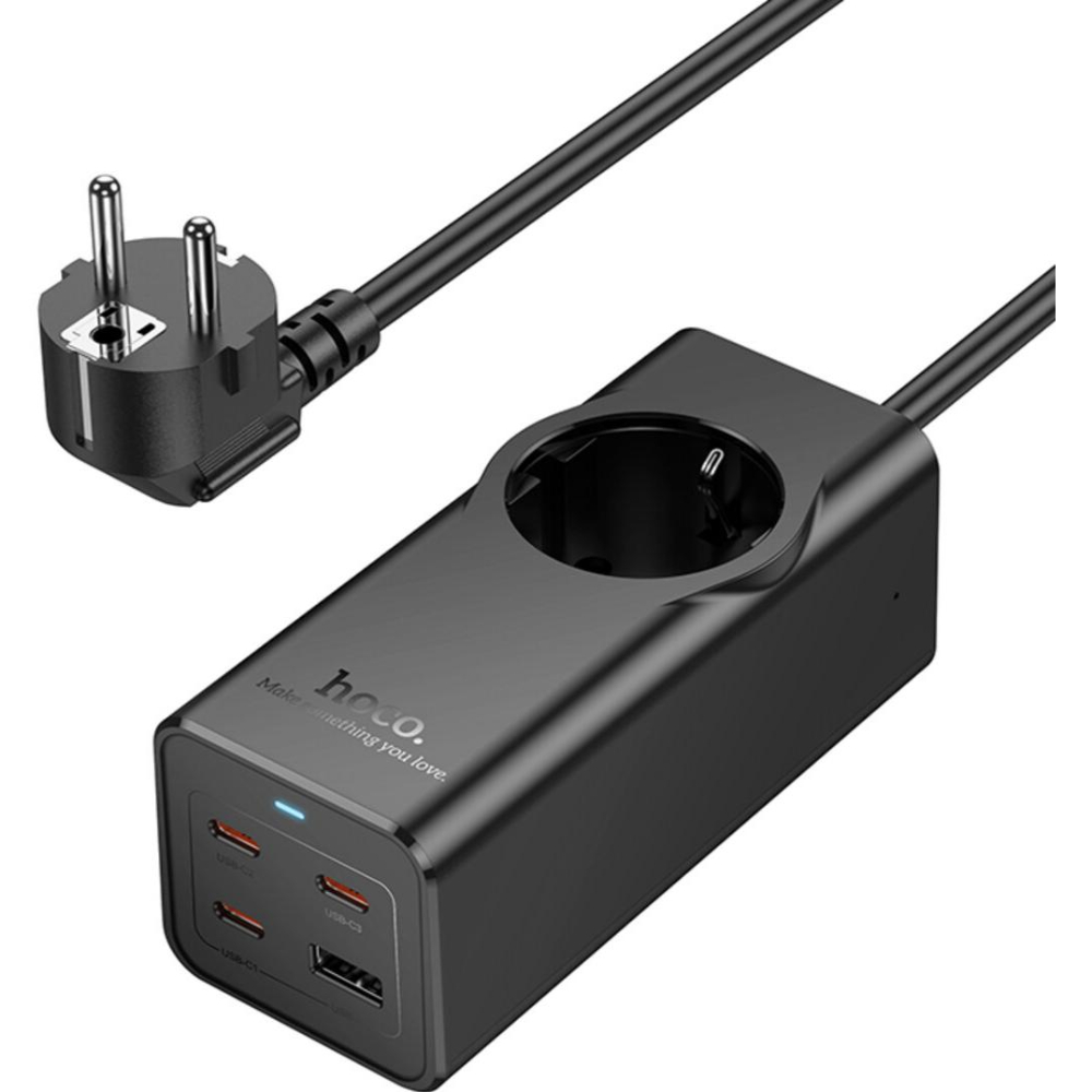 Сетевой фильтр HOCO NS9 PD67W/3C1A EU/GER 1 розетка 2 м Black (6942007638494) Максимальная мощность нагрузки 2000