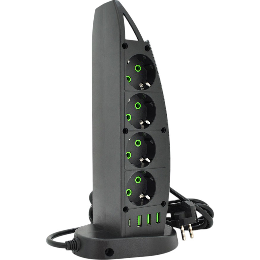Сетевой фильтр VOLTRONIC F14 8 розеток + 4 USB 2 м 3х0.75 мм Black (F14-Black)