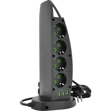 Сетевой фильтр VOLTRONIC F14 8 розеток + 4 USB 2 м 3х0.75 мм Black (F14-Black)