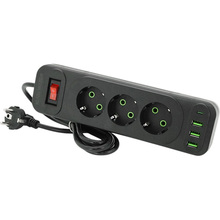 Мережевий фільтр VOLTRONIC F23U 3 розетки +3 USB + PD 2 м 10А 3х0.75 мм Black (F23U-Black)