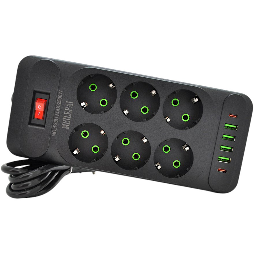 Мережевий фільтр VOLTRONIC F33U 6 розеток + 4 USB + 2 PD 2м 10A 3х0.75мм Black (F33U-Black) Мережевий фільтр VOLTRONIC F33U 6 розеток + 4 USB + 2 PD 2м 10A 3х0.75мм Black (F33U-Black)