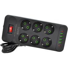 Мережевий фільтр VOLTRONIC F33U 6 розеток + 4 USB + 2 PD 2м 10A 3х0.75мм Black (F33U-Black)