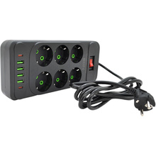Мережевий фільтр VOLTRONIC F33U 6 розеток + 4 USB + 2 PD 2м 10A 3х0.75мм Black (F33U-Black)