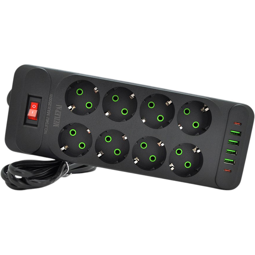 Мережевий фільтр VOLTRONIC F34U 8 розеток + 4 USB + 2 PD 2м 10A 3х0.75мм Black (F34U-Black) Мережевий фільтр VOLTRONIC F34U 8 розеток + 4 USB + 2 PD 2м 10A 3х0.75мм Black (F34U-Black)