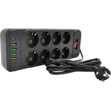 Мережевий фільтр VOLTRONIC F34U 8 розеток + 4 USB + 2 PD 2м 10A 3х0.75мм Black (F34U-Black)