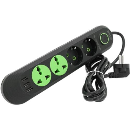 Мережевий фільтр VOLTRONIC 4 розетки+3 USB 1.5м 10А 3х0,75мм Black (F01U-Black)