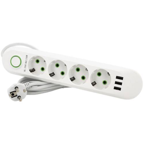 Мережевий фільтр VOLTRONIC 4 розетки+3 USB 1.5м 3х0,75мм White (F04U-White) Мережевий фільтр VOLTRONIC 4 розетки+3 USB 1.5м 3х0,75мм White (F04U-White)
