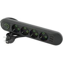 Мережевий фільтр VOLTRONIC 4 розетки+3 USB 1.5м 3х0,75мм Black (F04U-Black)