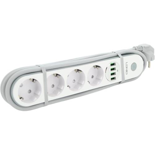 Сетевой фильтр LDNIO 4 розетки+4 USB 2м 10А 3х0,75мм Black (SE4432)