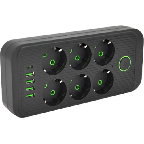 Сетевой фильтр VOLTRONIC 6 розеток+ 4 USB+1PD 2м 16А 3х0,75мм Black (F06U-Black) Тип сетевой фильтр