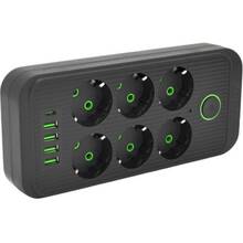 Сетевой фильтр VOLTRONIC 6 розеток+ 4 USB+1PD 2м 16А 3х0,75мм Black (F06U-Black)