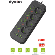 Мережевий фільтр DYXON 4 розетки 2 м 5/2.0А 1.5 мм.2 Black (DXN-MFP-44PD2MB)