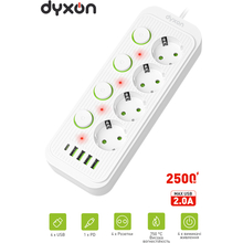 Мережевий фільтр DYXON 4 розетки 2 м 5/2.0А 1.5 мм.2 White (DXN-MFP-44PD2MW)