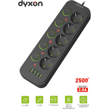 Мережевий фільтр DYXON 5 розеток 2 м 5/2.0А 1.5мм2 Black (DXN-MFP-54PD2MB)