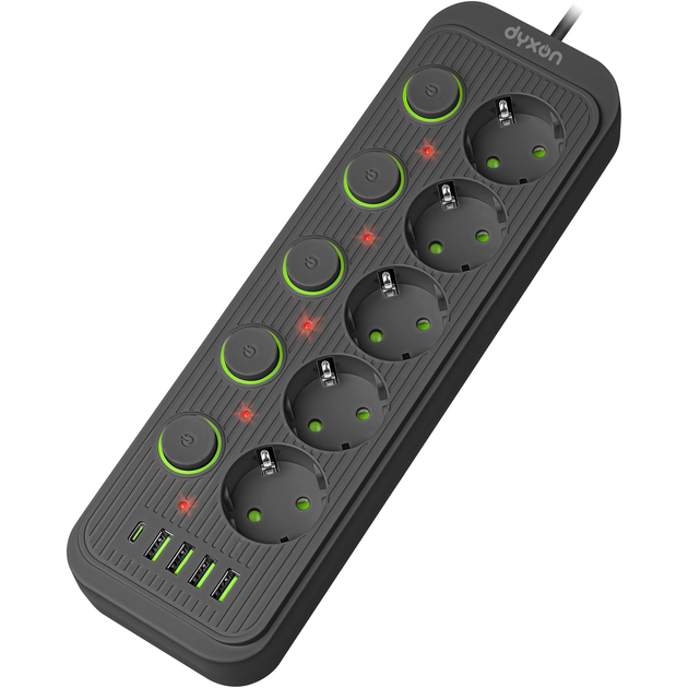 Мережевий фільтр DYXON 5 розеток 2 м 5/2.0А 1.5мм2 Black (DXN-MFP-54PD2MB) Мережевий фільтр DYXON 5 розеток 2 м 5/2.0А 1.5мм2 Black (DXN-MFP-54PD2MB)