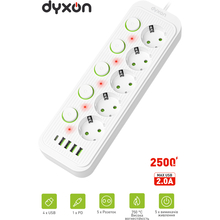 Мережевий фільтр DYXON 5 розеток 2 м 5/2.0А 1.5мм2 White (DXN-MFP-54PD2MW)