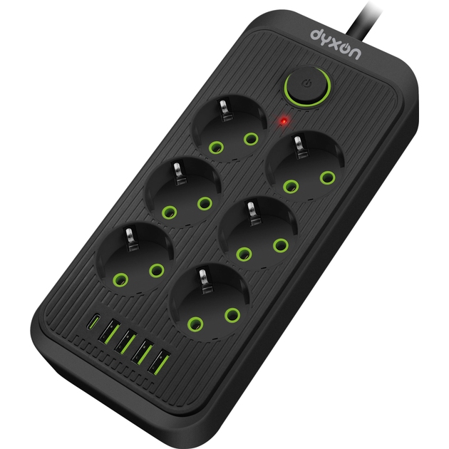 Мережевий фільтр DYXON 6 розеток 3м 5/2.1А 1.5мм2 Black (DXN-3M-MFP-65PD-B) Мережевий фільтр DYXON 6 розеток 3м 5/2.1А 1.5мм2 Black (DXN-3M-MFP-65PD-B)