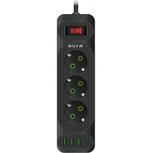 Сетевой фильтр AURA Energy 3+3 USB-A + USB-C (PD) 2 м Black (AUEMFP33PD2MB)
