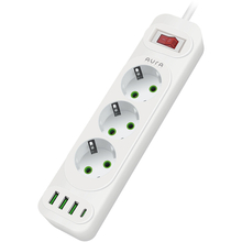 Сетевой фильтр AURA Energy 3+3 USB-A + USB-C (PD) 2M White (AUEMFP33PD2MW)