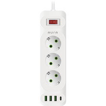 Сетевой фильтр AURA Energy 3+3 USB-A + USB-C (PD) 2M White (AUEMFP33PD2MW)