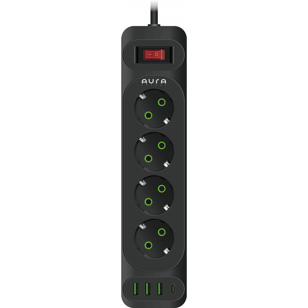 Сетевой фильтр AURA Energy 4+3 USB-A + USB-C (PD) 2 м Black (AUEMFP43PD2MB) Сетевой фильтр AURA Energy 4+3 USB-A + USB-C (PD) 2 м Black (AUEMFP43PD2MB)