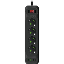 Сетевой фильтр AURA Energy 4+3 USB-A + USB-C (PD) 2 м Black (AUEMFP43PD2MB)
