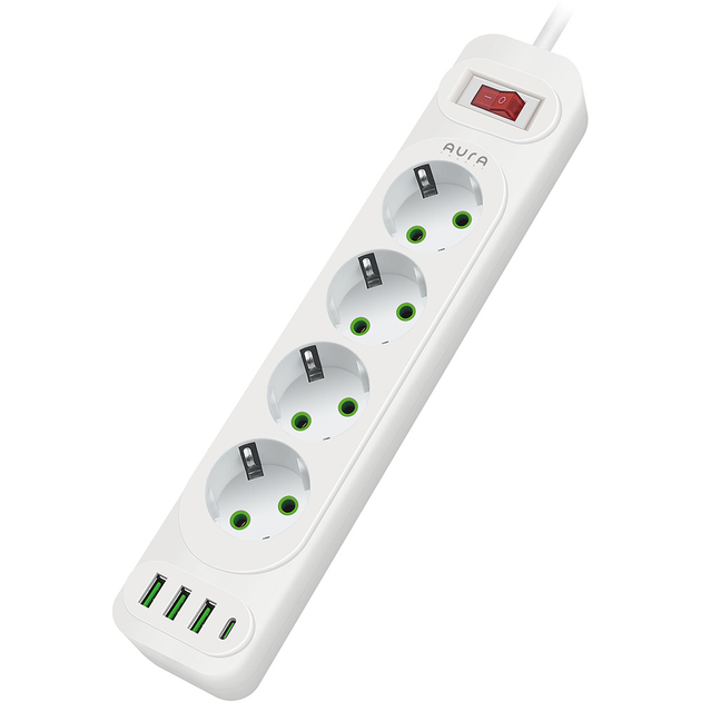 фільтр AURA Energy 4+3 USB-A + USB-C (PD) 2 м White (AUEMFP43PD2MW) Тип мережевий фільтр