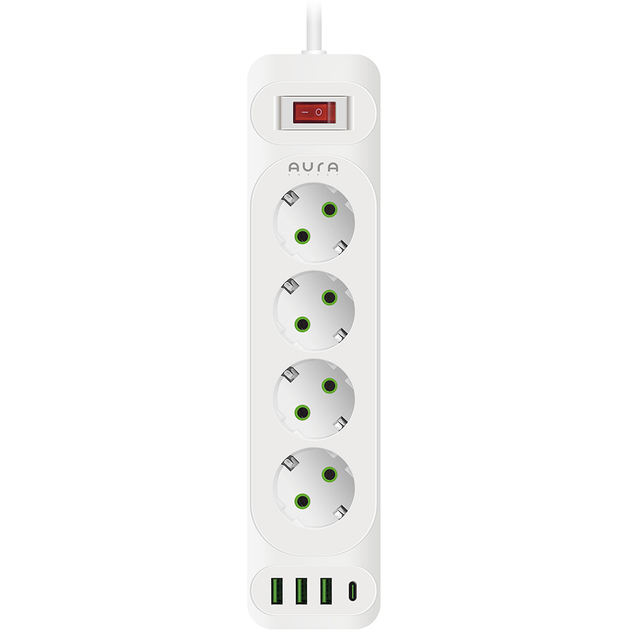 Сетевой фильтр AURA Energy 4+3 USB-A + USB-C (PD) 2 м White (AUEMFP43PD2MW) Сетевой фильтр AURA Energy 4+3 USB-A + USB-C (PD) 2 м White (AUEMFP43PD2MW)