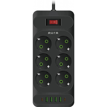 Сетевой фильтр AURA Energy 6+4 USB-A + 2 USB-C (PD) 2 м Black (AUEMFP64PD2MB)