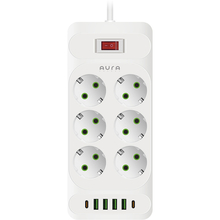 Сетевой фильтр AURA Energy 6+4 USB-A + 2 USB-C (PD) 2 м White (AUEMFP64PD2MW)