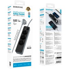 Мережевий фільтр BOROFONE BAC8 Power 3 розетки 3м 10А EU/GER Black (6941991116643)