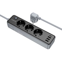 Мережевий фільтр BOROFONE BAC8 Power 3 розетки 3м 10А EU/GER Black (6941991116643)
