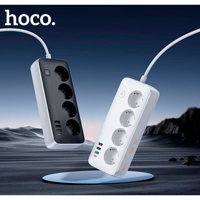 Сетевой фильтр HOCO AC22 4 розетки 3м 10А EU/GER Black/White (6942007636728) Максимальная сила тока 10