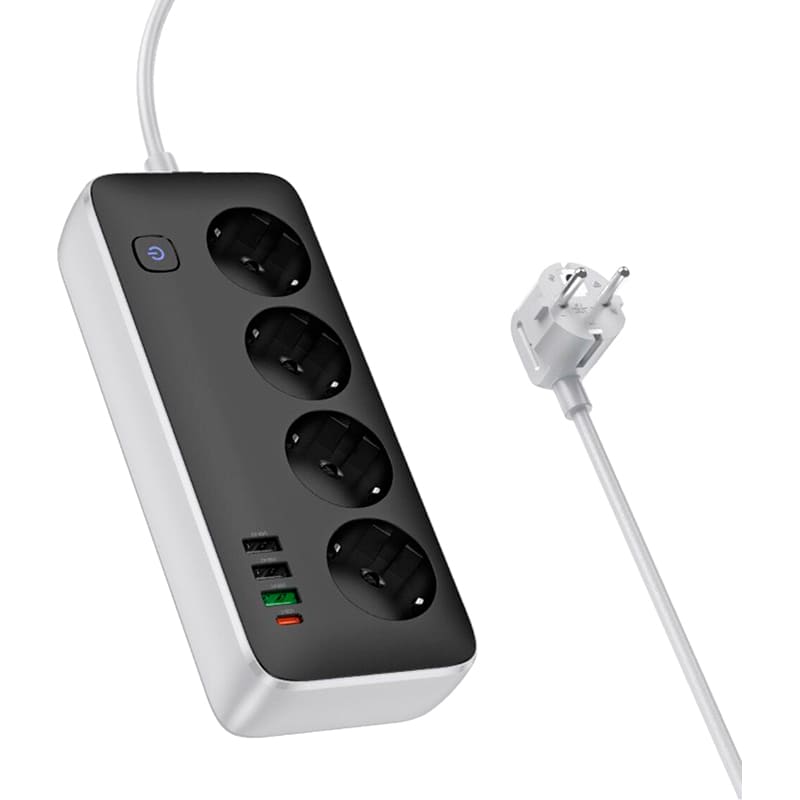 Сетевой фильтр HOCO AC22 4 розетки 3м 10А EU/GER Black/White (6942007636728) Тип сетевой фильтр