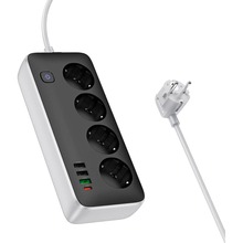 Сетевой фильтр HOCO AC22 4 розетки 3м 10А EU/GER Black/White (6942007636728)