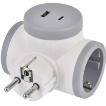 Разветвитель EMOS P0077PD 2 розетки 1xUSB-A 1xUSB-C White