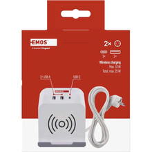 Удлинитель EMOS P0222CQ 2 м 2 розетки 2xUSB-A 1 x USB-C+Qi White