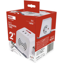 Удлинитель EMOS P0222CQ 2 м 2 розетки 2xUSB-A 1 x USB-C+Qi White