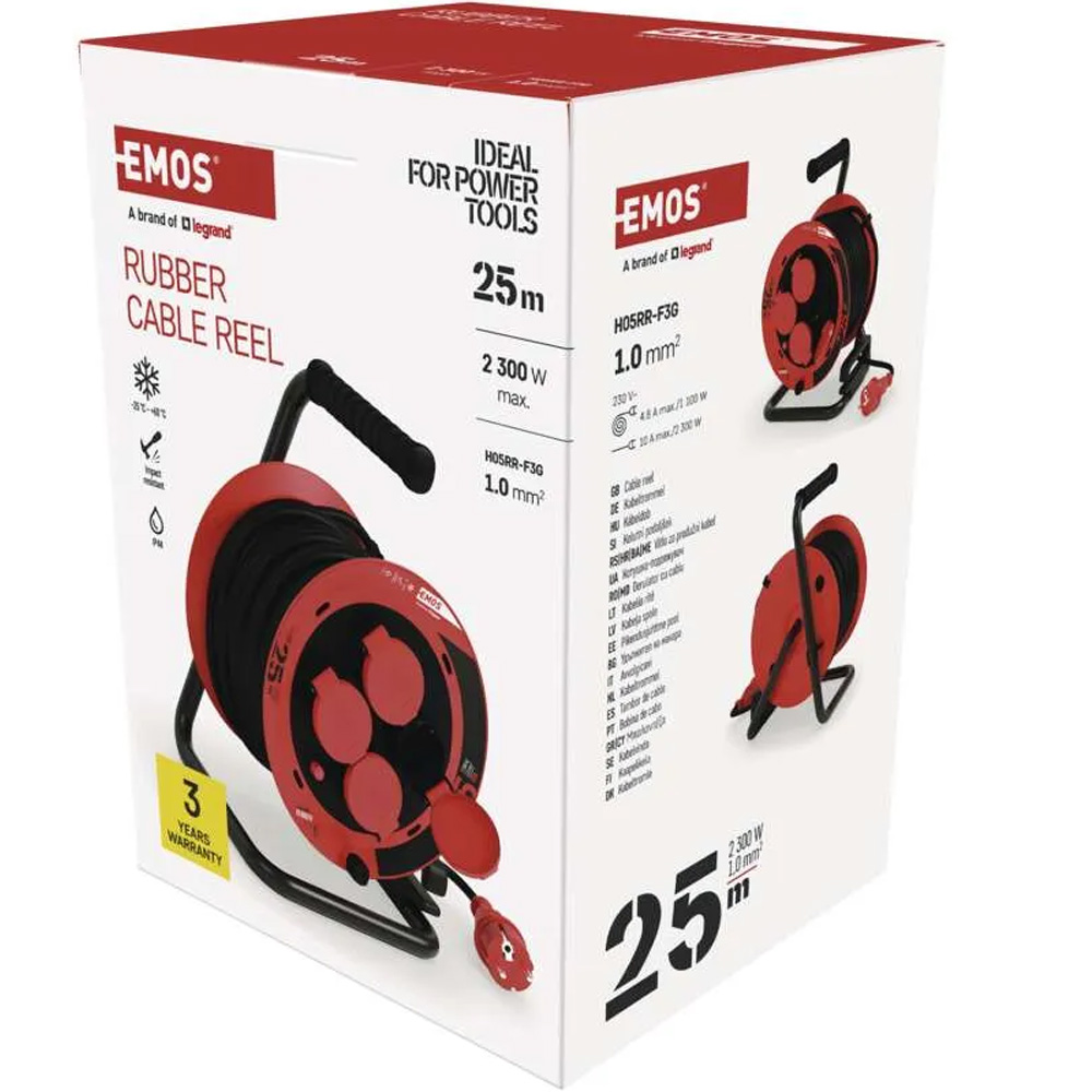 Подовжувач EMOS P082251 4 розетки 25 м Red Номінальний струм 10