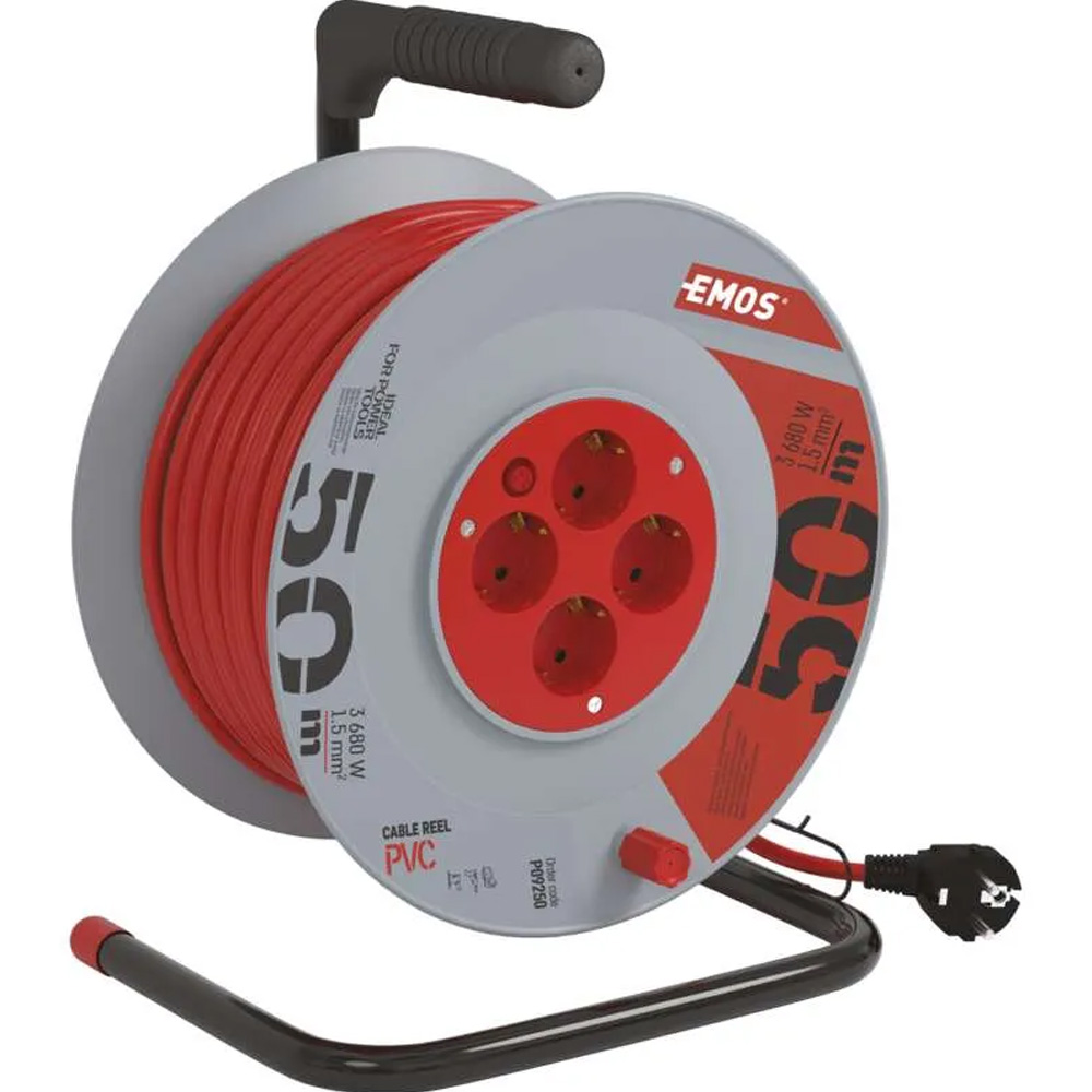 Удлинитель EMOS P09250, 4 розетки 50 м Grey Тип вилки евровилка с заземлением (Тип F) 