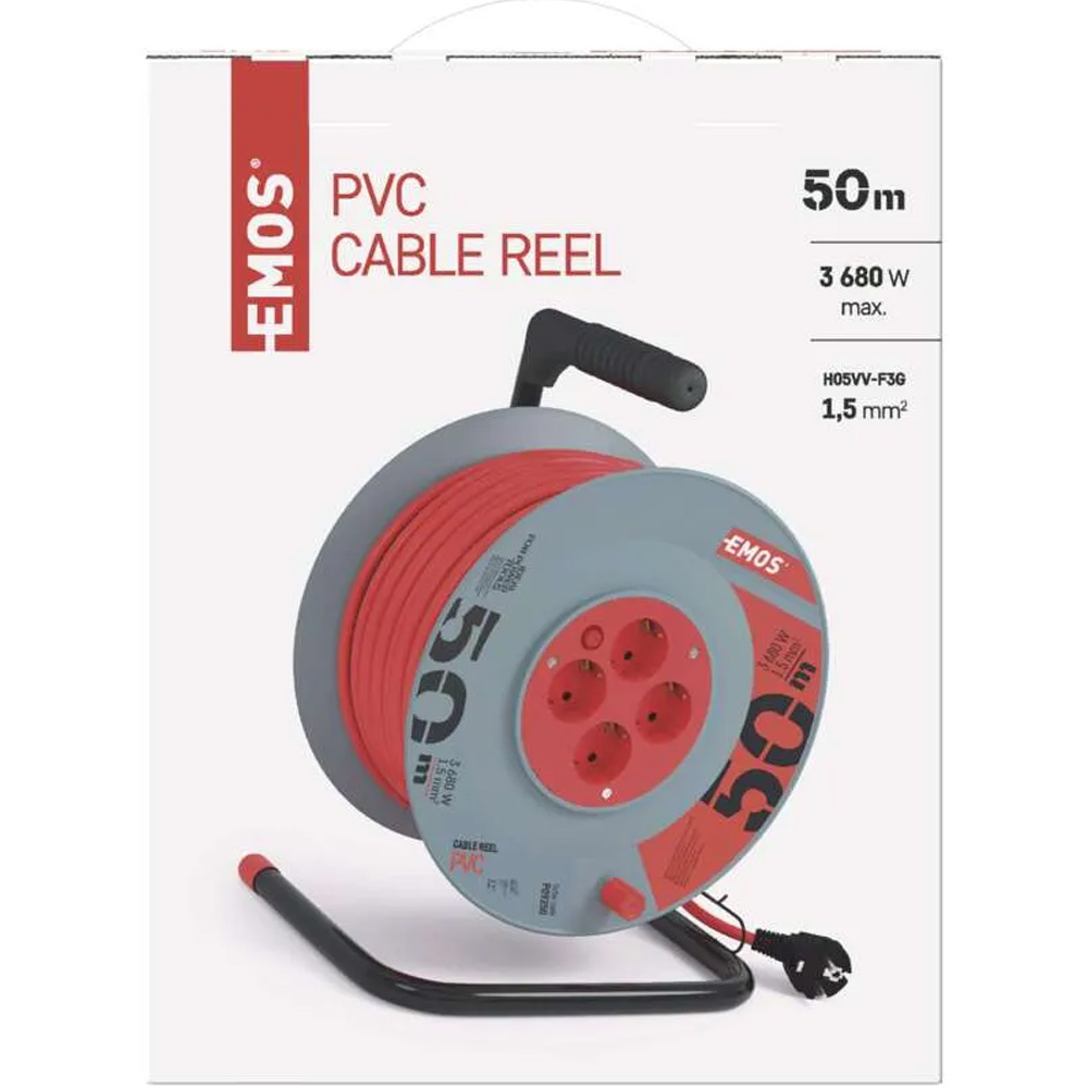 Удлинитель EMOS P09250, 4 розетки 50 м Grey Номинальный ток 16