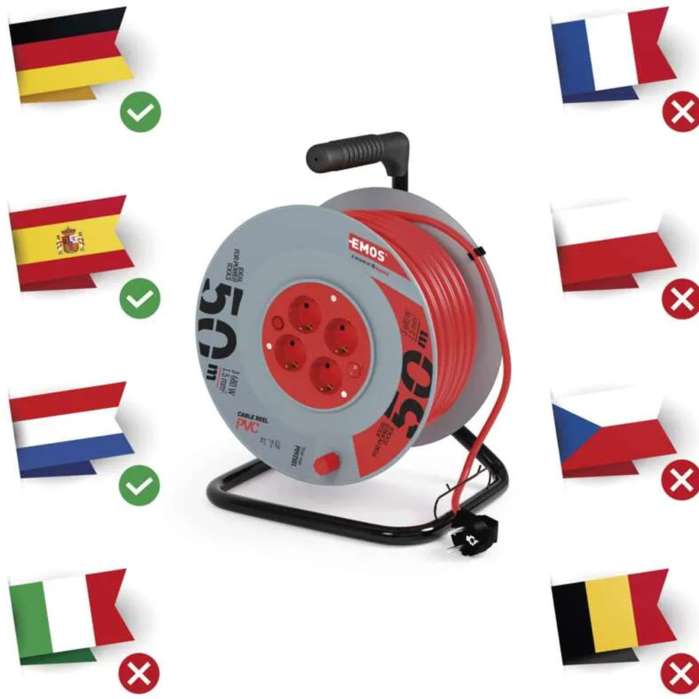Изображение Удлинитель EMOS P09250, 4 розетки 50 м Grey