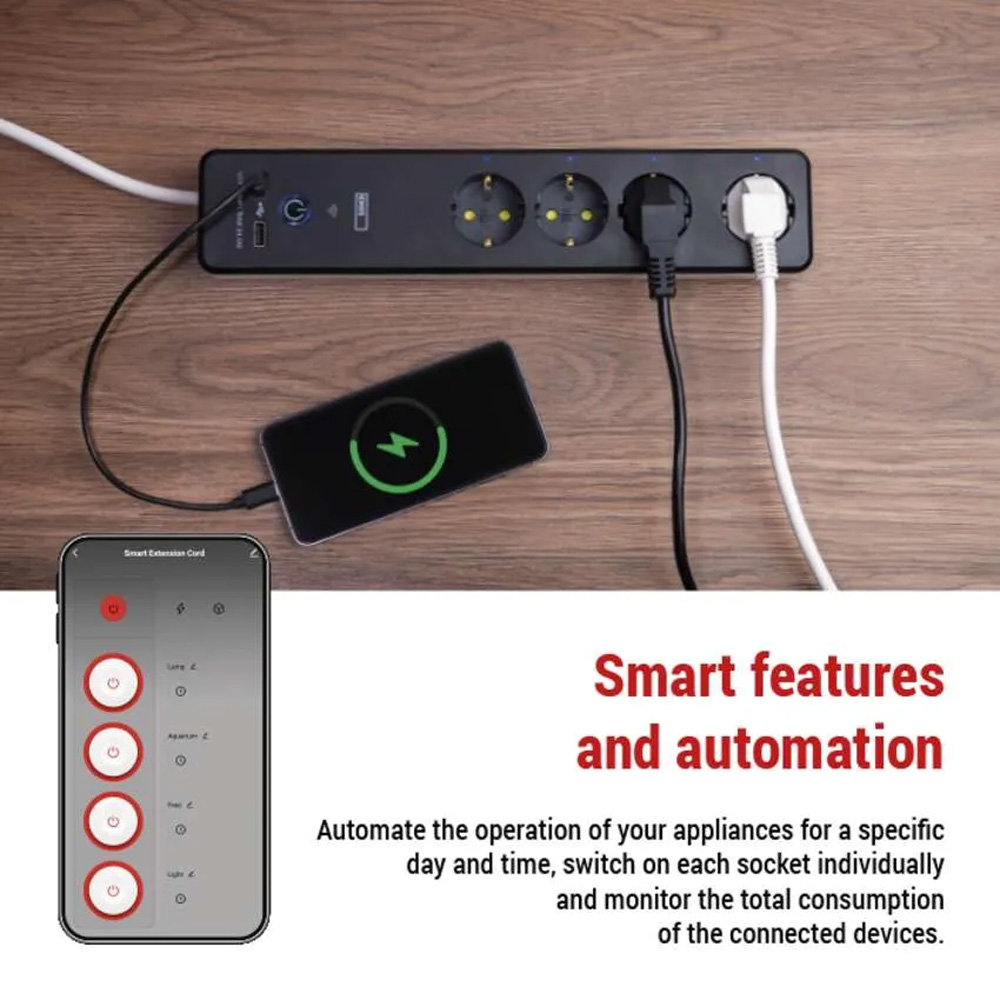 Замовити Мережевий фільтр EMOS P1422SM 4 розетки USB-A, USB-C, Wi-Fi 2 м Black