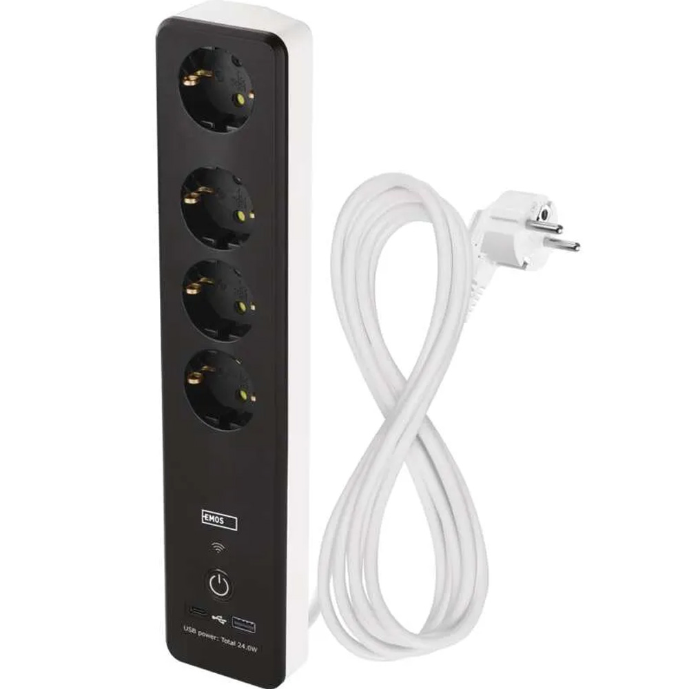 Мережевий фільтр EMOS P1422SM 4 розетки USB-A, USB-C, Wi-Fi 2 м Black Мережевий фільтр EMOS P1422SM 4 розетки USB-A, USB-C, Wi-Fi 2 м Black