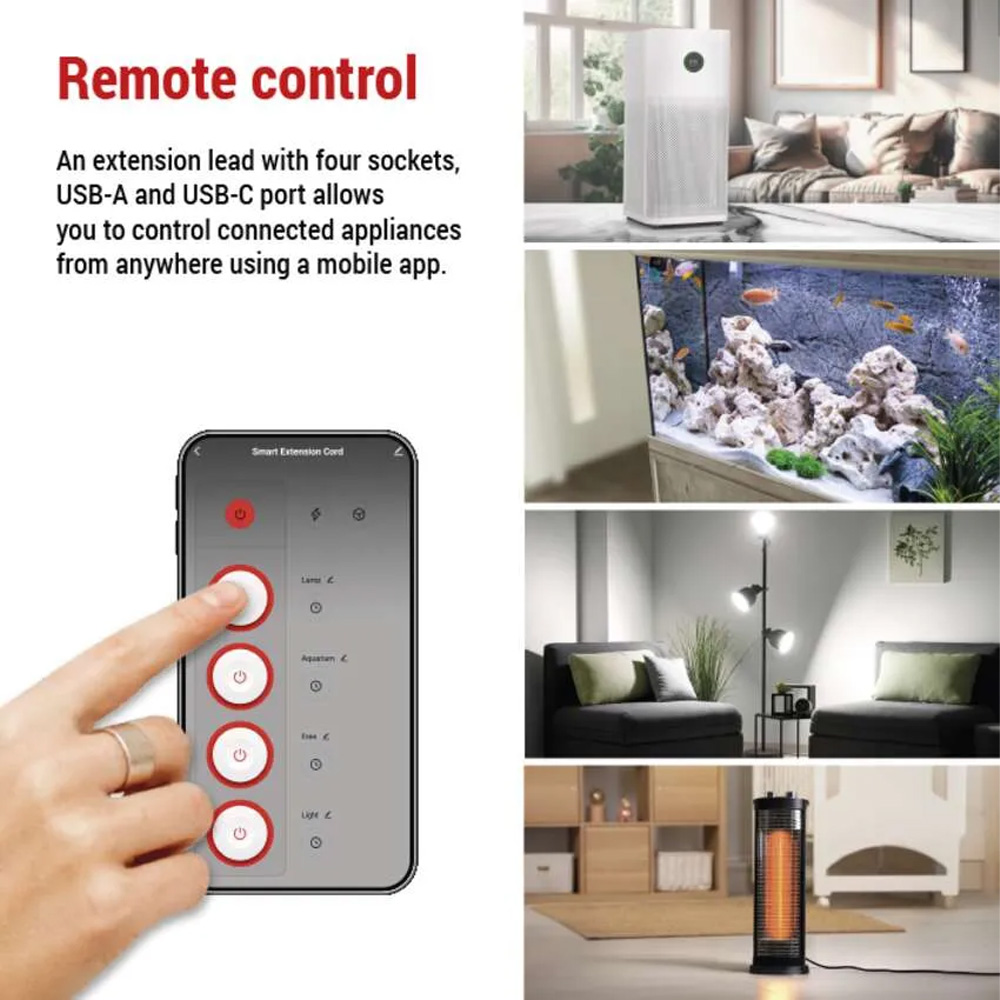 Фото Мережевий фільтр EMOS P1422SM 4 розетки USB-A, USB-C, Wi-Fi 2 м Black